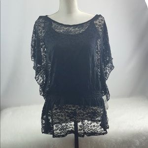 AB Studio Black Sheer Top with Cami Size L